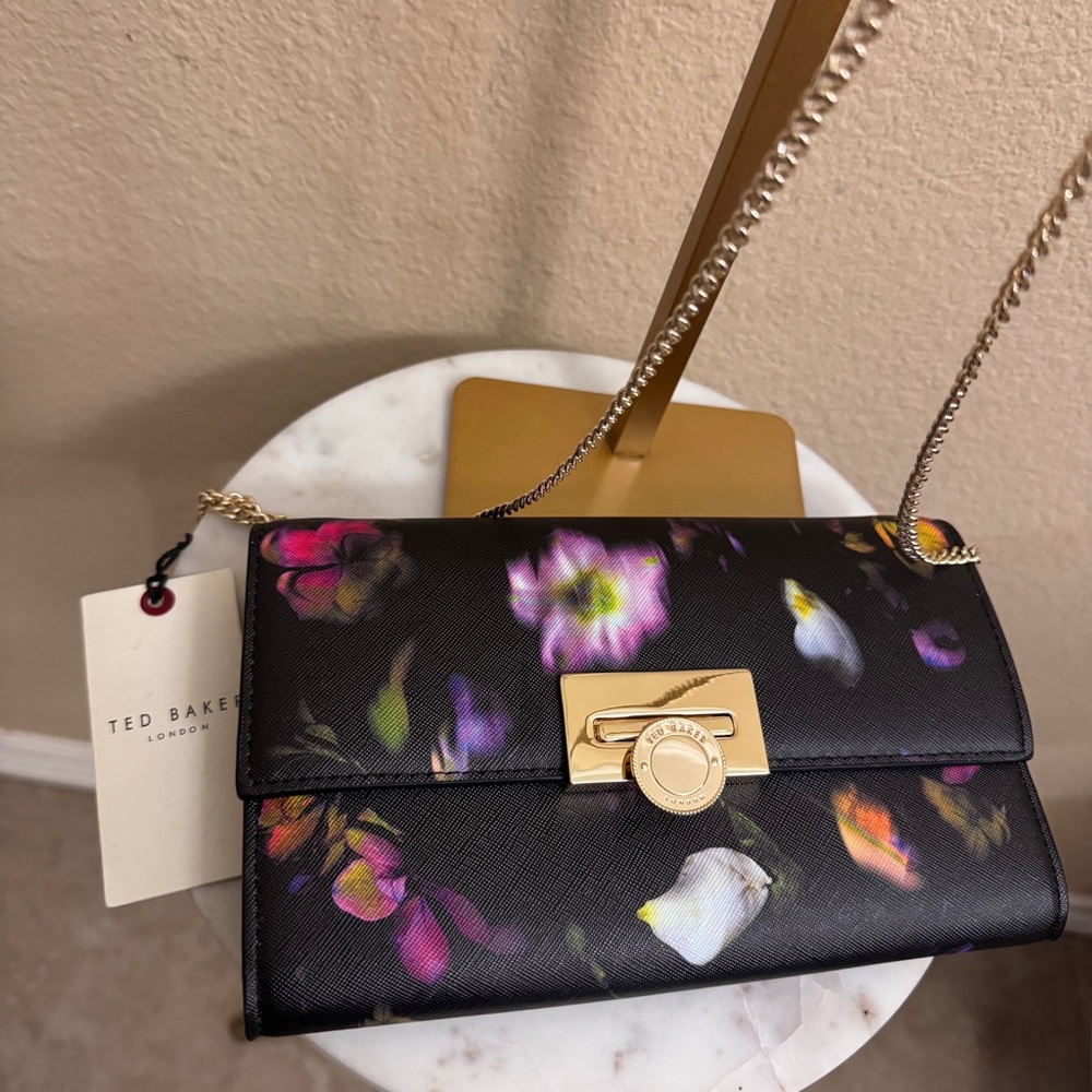 NWT TED BAKER Romantic Black clutch & crossbody bag floral flower spring blooms